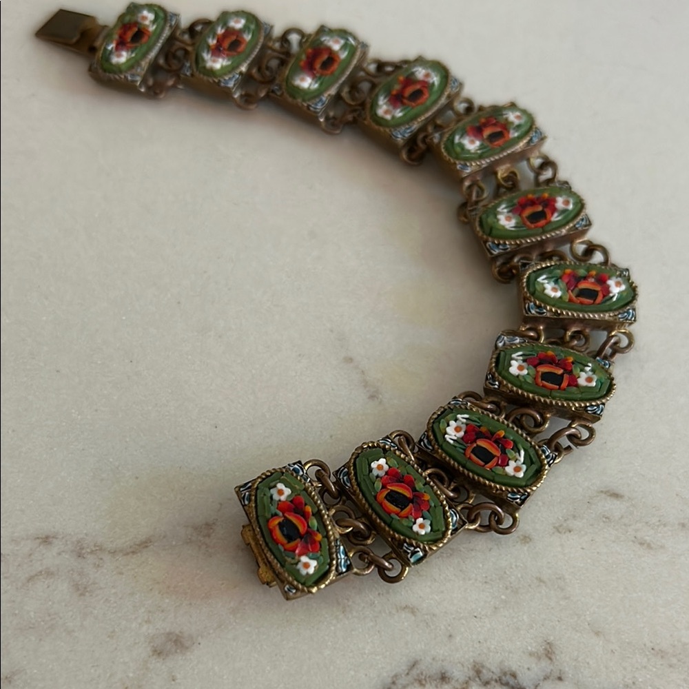 Antique Green and Red Mini Mosaic Bracelet